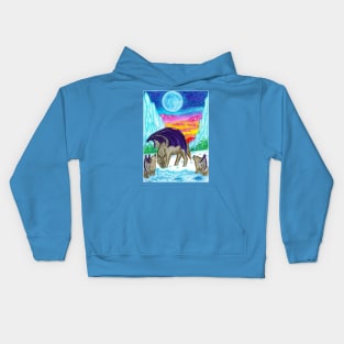 Wolf and cubs with wings Kids Hoodie